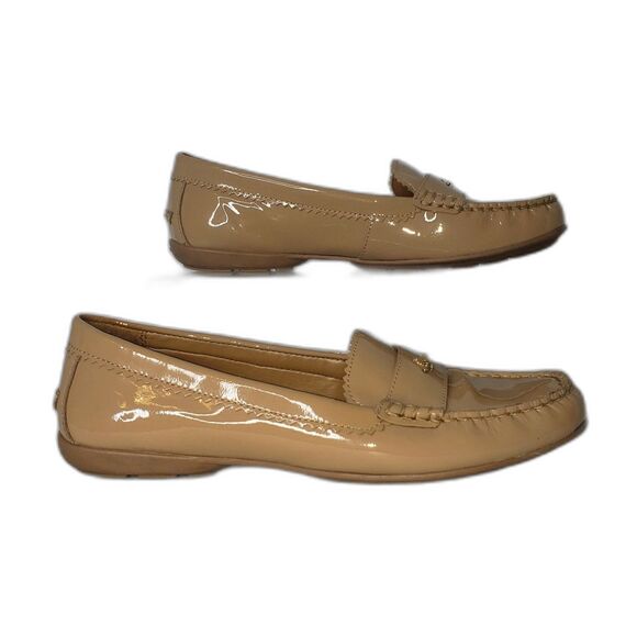 COACH Odette Loafers Glossy Patent Tan Leather Womens Flat Flats Shoes Size 8.5 - Picture 2 of 8